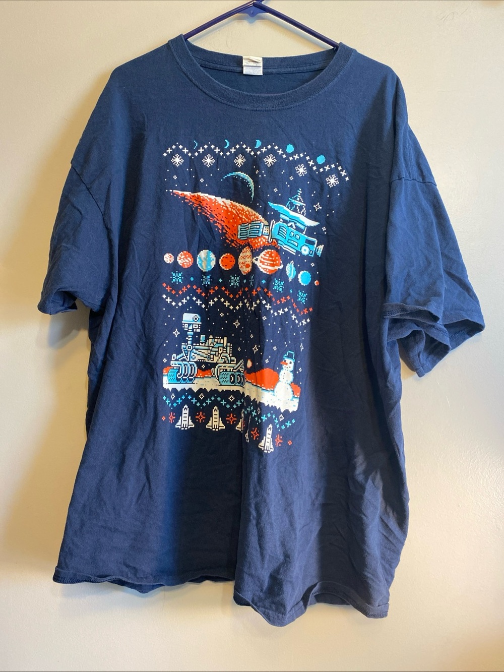 Ugly Christmas Mars Rover t-shirt 3XL  Navy Blue Loot Crate‎ 8bit Snowman Space